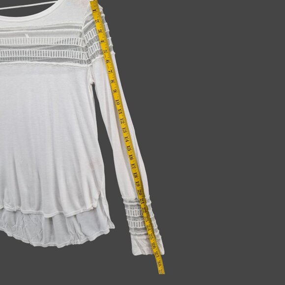 Free People Sheer Top Womens White Mesh Panel Long Sleeve Viscose Pullover Sz S - Picture 9 of 11